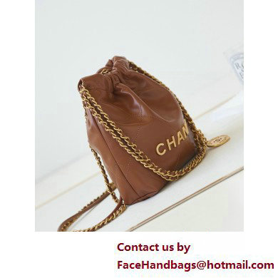 Chanel Shiny Calfskin  &  Gold-Tone Metal CHANEL 22 Mini Handbag AS3980 Brown